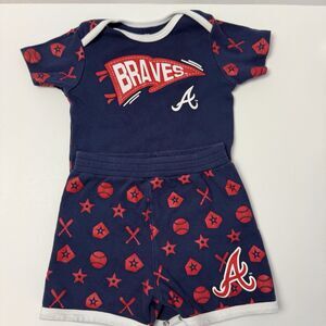 Genuine Merchandise Atlanta Braves Baby 18M Bodysuit Shorts Set Navy Red Cotton